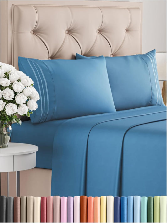 Full Size 4 Piece Sheet Set - Comfy Breathable & Cooling Bed Sheets Set - Hotel Luxury Bedding for Women, Men, Kids, Teens, Boys & Girls - Deep Pockets, Soft and Wrinkle Free - Oeko-Tex - Denim Blue