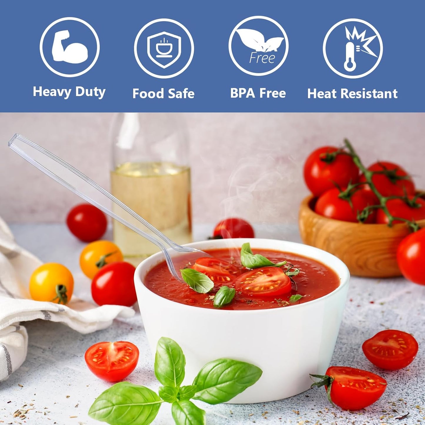 100 Count Plastic Spoons,Heavy Plastic Silverware,Premium Disposable Spoons, BPA-Free, Heat Resistant, Suitable for Parties, Events and Everyday Use