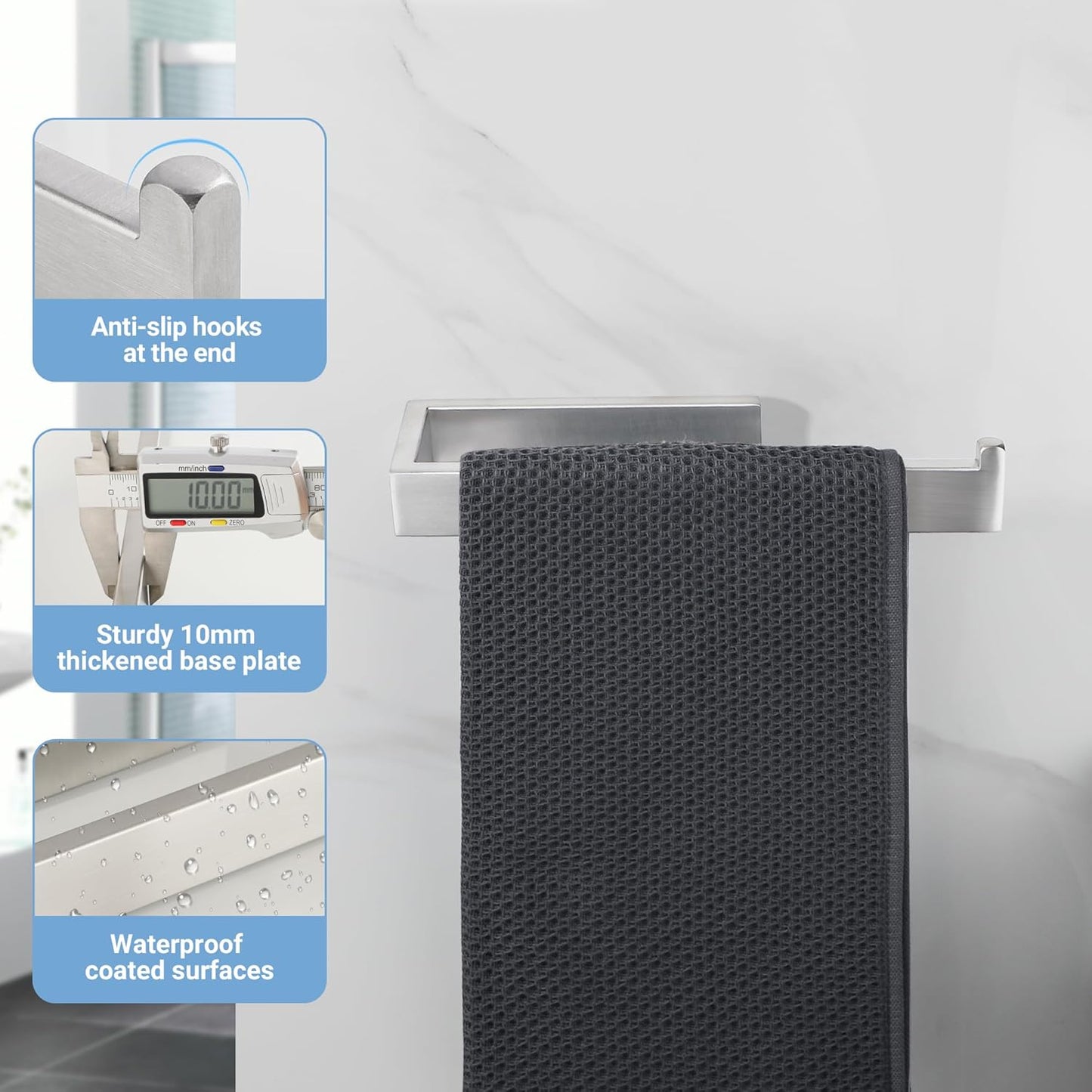 Sayayo Brushed Nickel Towel Ring for Bathroom, 10 Inch Hand Towel Bar Towel Rack Towel Holder Wall Mounted Square, SUS304 Stainless Steel