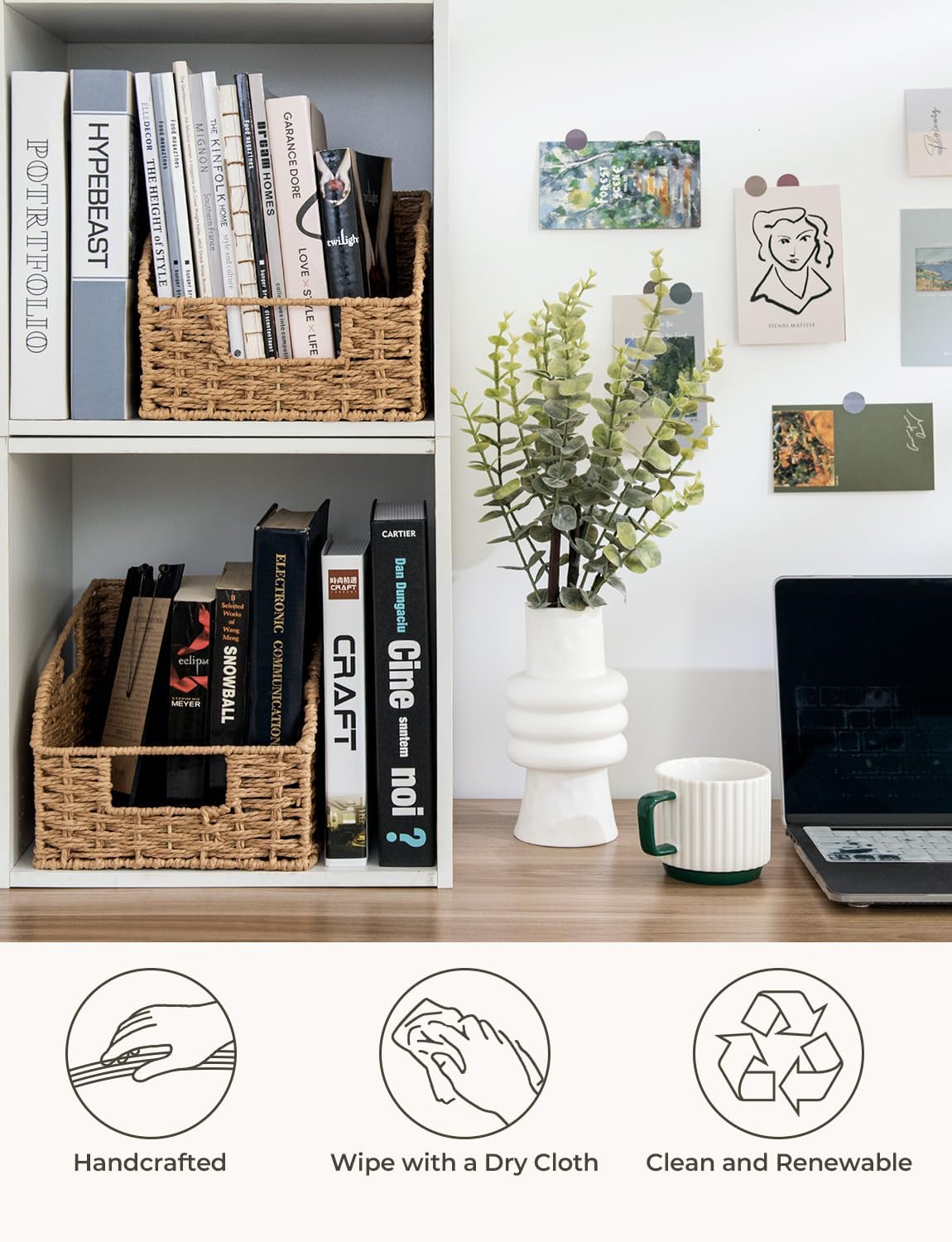 StorageWorks Wicker Baskets for Organizing, Pantry Organizers and Storage, Round Paper Rope Storage Basket for Pantry Shelves, Orange, 2 Pack