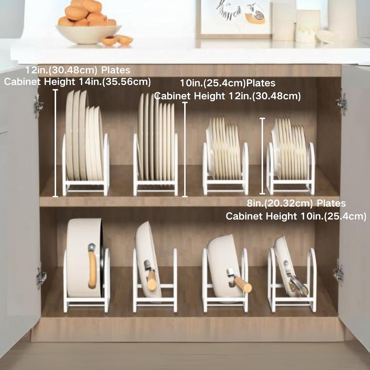 2 Pack Kitchen Plate Holder Organizer for Cabinet Space Saver Dinner Dish Storage Rack Upright Dish Drying Racks Metal Plate Dish Racks Stand for Cupboard and Countertop Rustproof Large White
