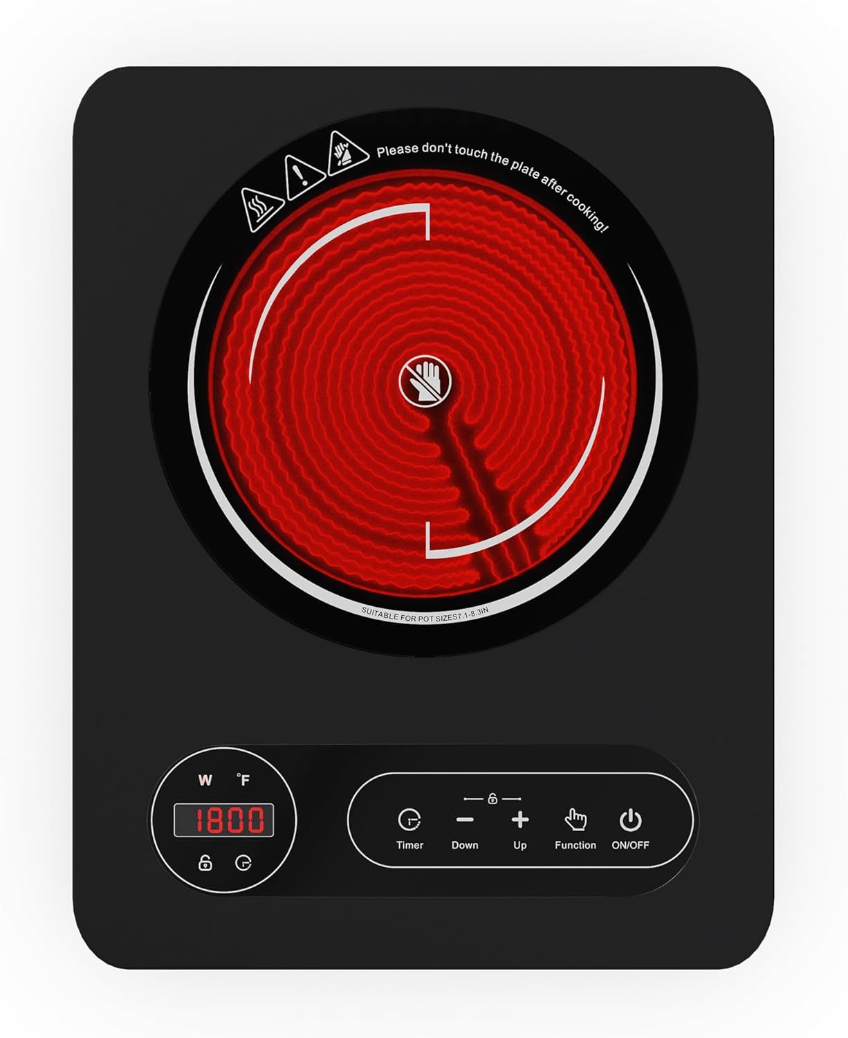Single Burner Electric Cooktop 1800W - 110V Electric Stove Top Burner Portable Stove with LED Touch Control 10 Power Level, Hot Plate with Child Safety Lock, Timer and Overheat protection