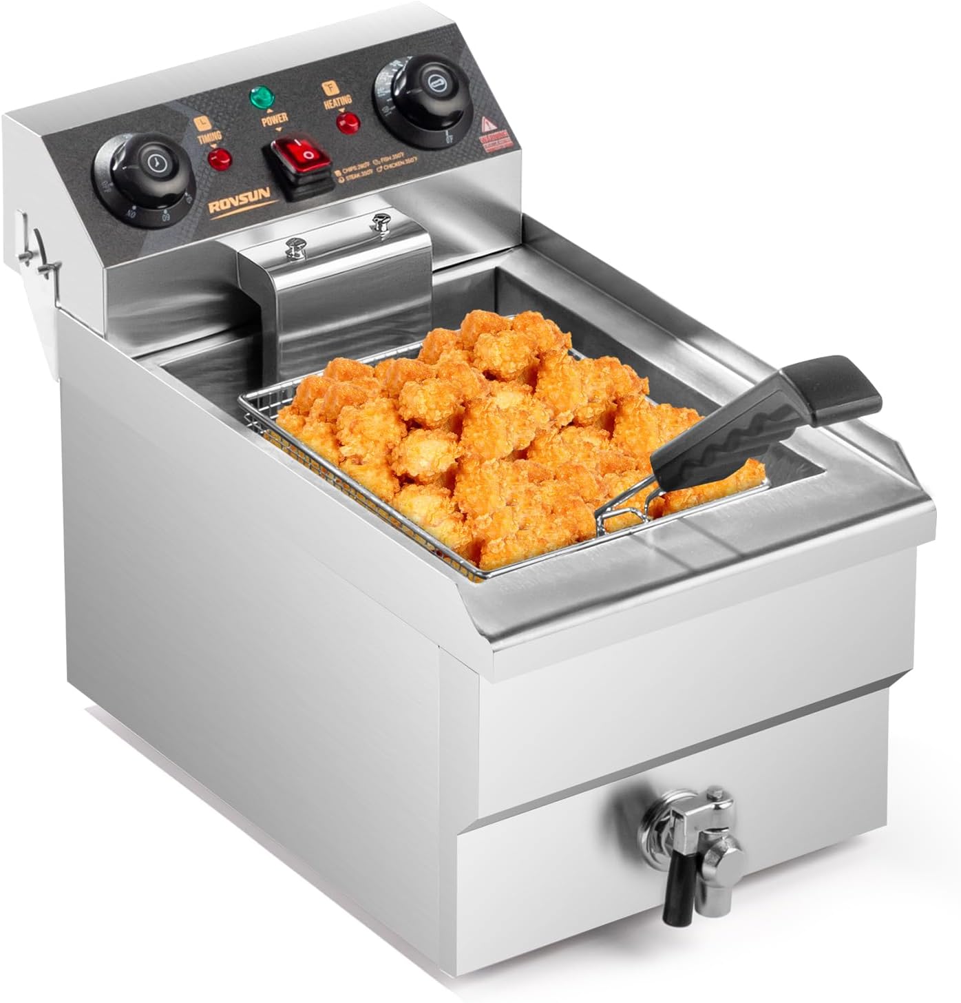 ROVSUN 12.5QT/11.8L Electric Deep Fryer w/Frying Basket, Timer, Drain, & Lid, Commercial Countertop Single Tank Frying Machine, Adjustable Temperature, for French Fries Donuts Onion Rings, 1700W 110V