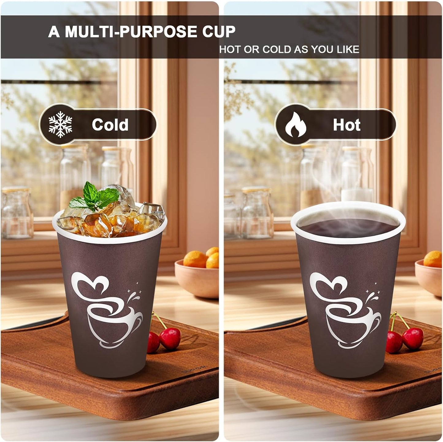 180 Count 16 oz Paper Coffee Cups, Disposable Drinking Cup for Hot or Cold Beverage, 16 ounce Brown Coffee Cups for Party, Home, Travel, Picnic