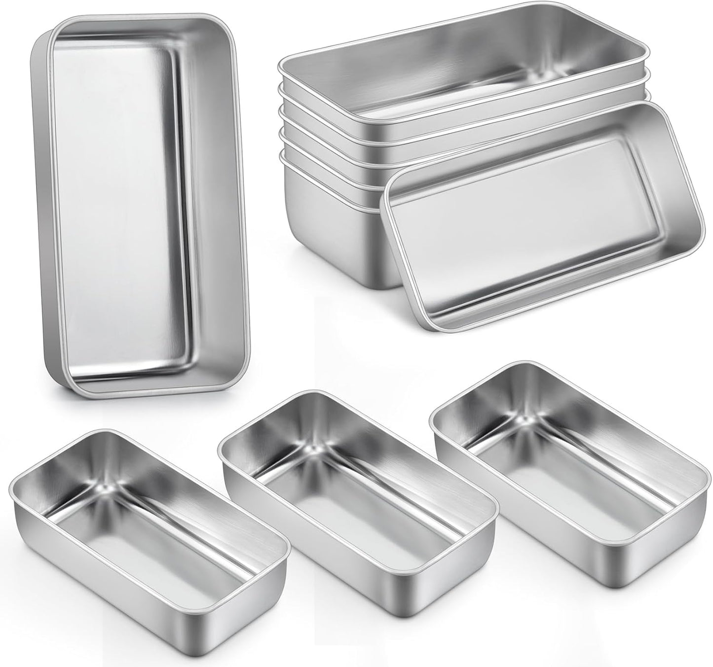 P&P CHEF Loaf Pan Set, 9-inch Bread Pans, Stainless Steel Loaf Toast Baking Pans For Bread Meatloaf Lasagna Cake, Healthy & Non Toxic, Oven & Dishwasher Safe,(Silver, 10Pcs)
