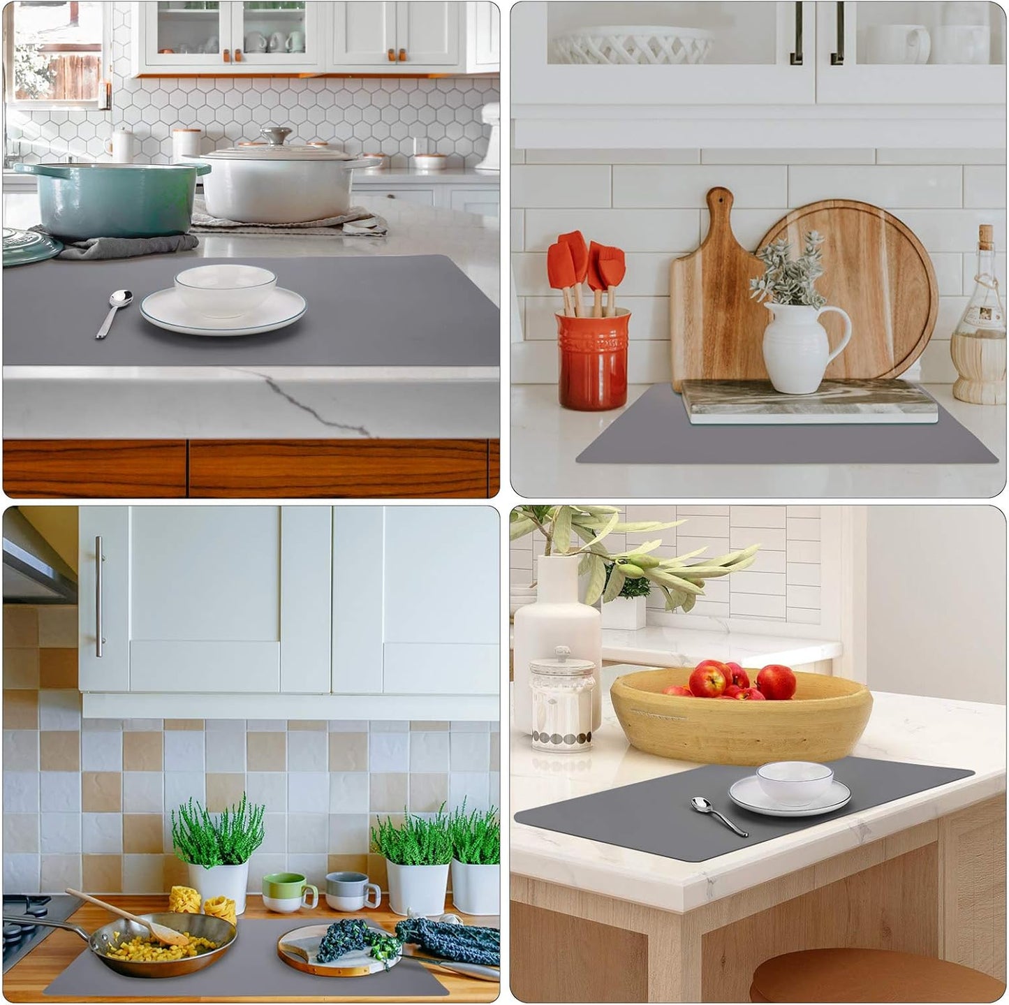 Silicone Mats for Kitchen Counter, Thicker 0.06", 25 x 17 inches Multipurpose Table Mat, Silicone Pad Desk Work Mat, Nonstick Nonskid Heat-Resistant Pad, Placemat, Dark Gray, 2PCS