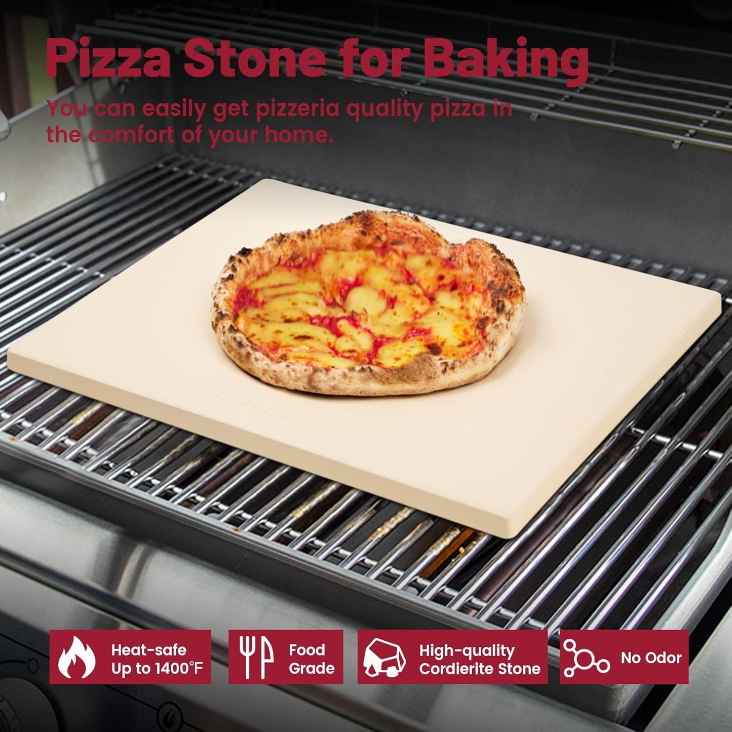 Professional Pizza Stone for Oven – 13.8x17.7 Inch Cordierite Baking Stone Board, Grill & BBQ Safe, Heavy Duty for Perfect Crust (35x45cm)