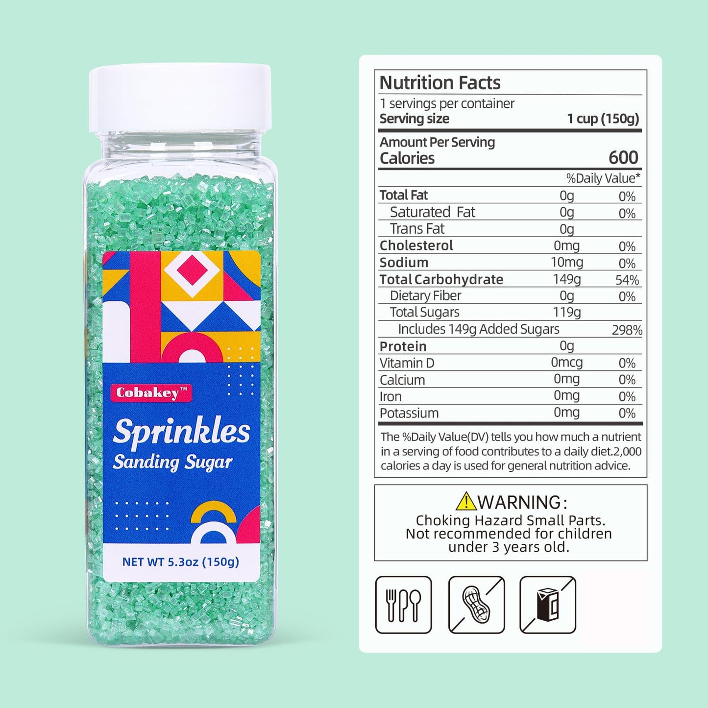 Green Sanding Sugar for Baking Easter Edible Sparkling Sugar Sprinkles Coarse Sugar Crystals for Cake Decoration Cookie Cupcake Topper Ice Cream Topping Supplies 150g/5.3oz