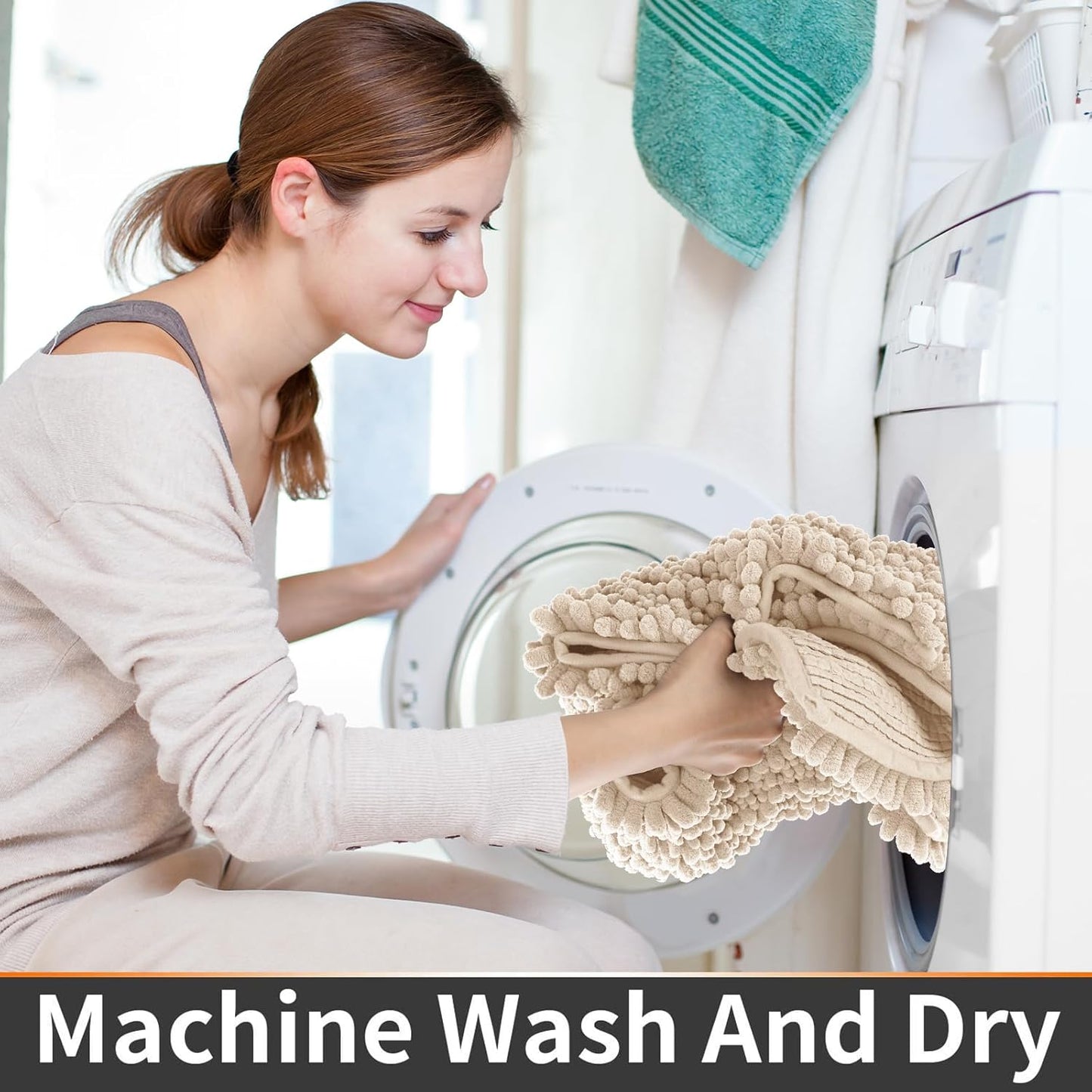 Yimobra Toilet Rug U Shaped Washable 24x20 Inch - Ultra Soft Absorbent Chenille Bath Rugs for Toilet, Quick Dry & Machine Washable, Non Slip Contour Bathroom Mat, Light Brown