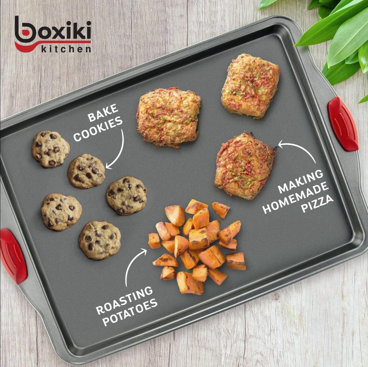 Boxiki Kitchen Nonstick Baking Sheet Pan – Heavy-Gauge Carbon Steel, Warp, Dent, and Rust-Resistant – Gourmet Rimmed Half Cookie Sheet Trays, Non-Toxic for Exceptional Baking Performance - 15x10 Inch