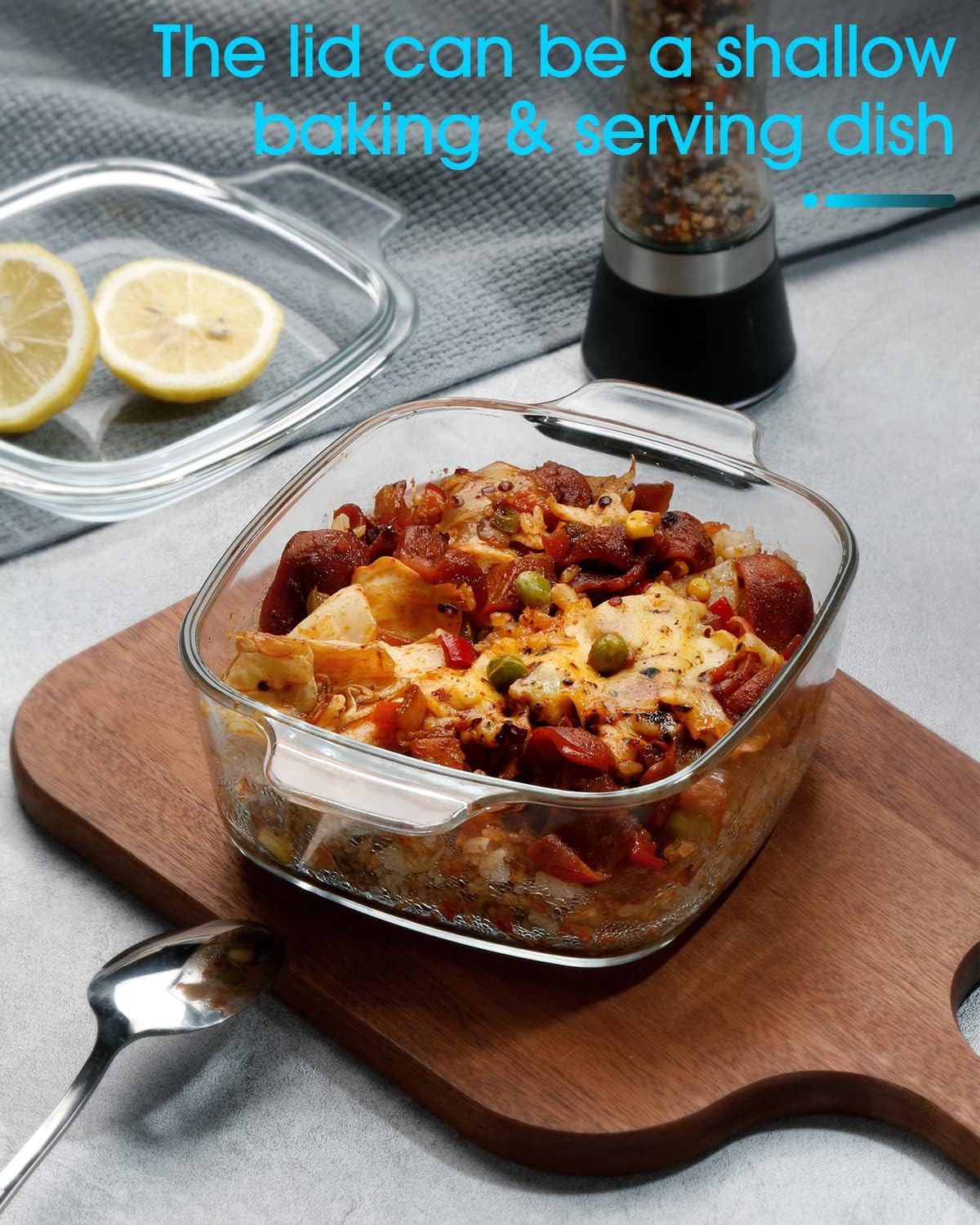 NUTRIUPS 1L Square Glass Casserole Dish with Lid, Mini Glass Casserole Cookware for Oven