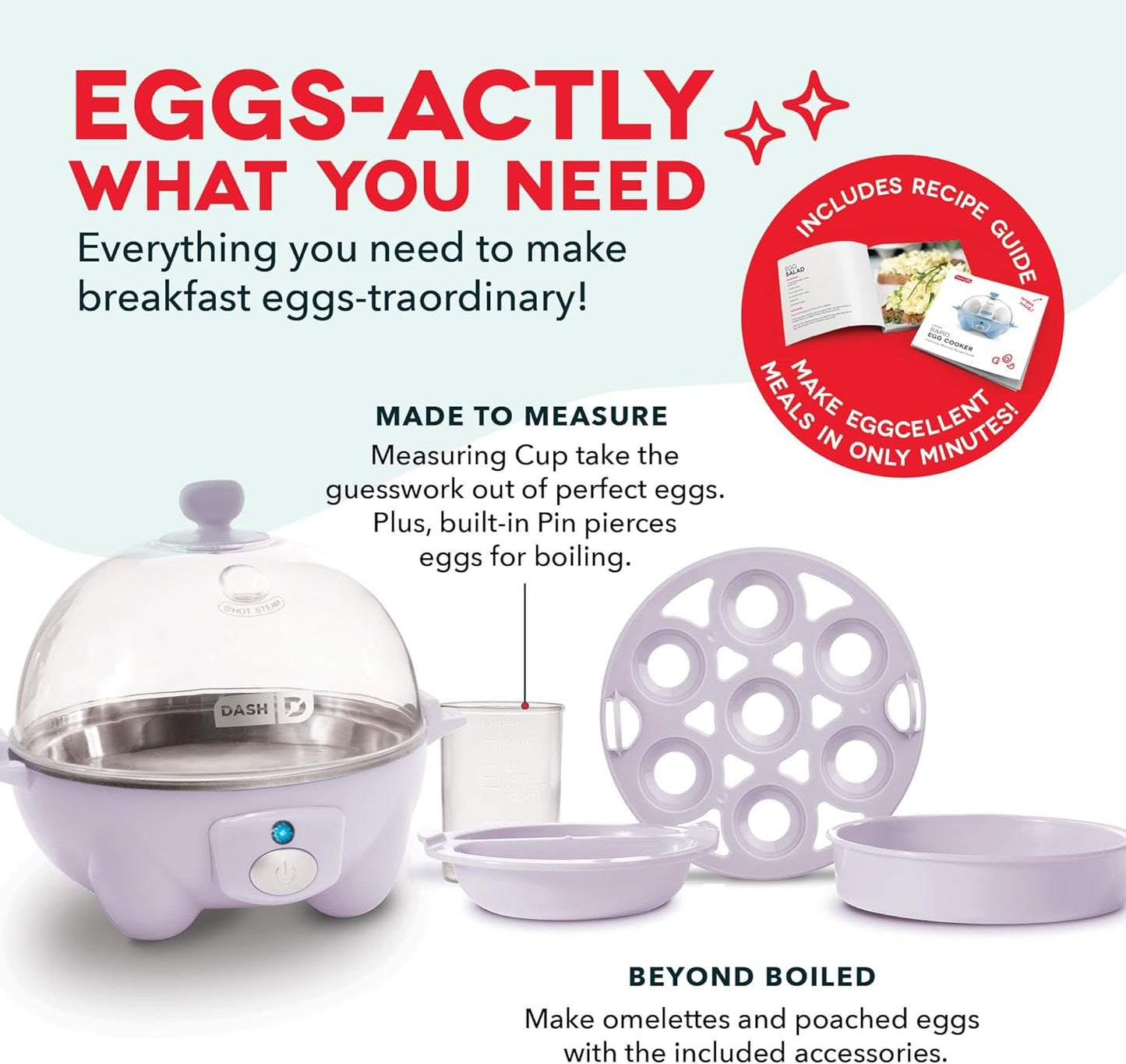 DASH Rapid Egg Cooker: 7 Egg Capacity Electric Egg Cooker for Hard Boiled Eggs, Poached Eggs, Scrambled Eggs, or Omelets with Auto Shut Off Feature - Lavender