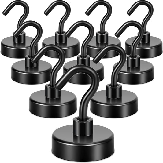 Neosmuk Black Magnetic Hooks, Heavy Duty Earth Magnets with Hook for Refrigerator, Extra Strong Cruise Hook for Hanging, Magnetic Hanger for Cabins, Grill (Black, Pack of 10)