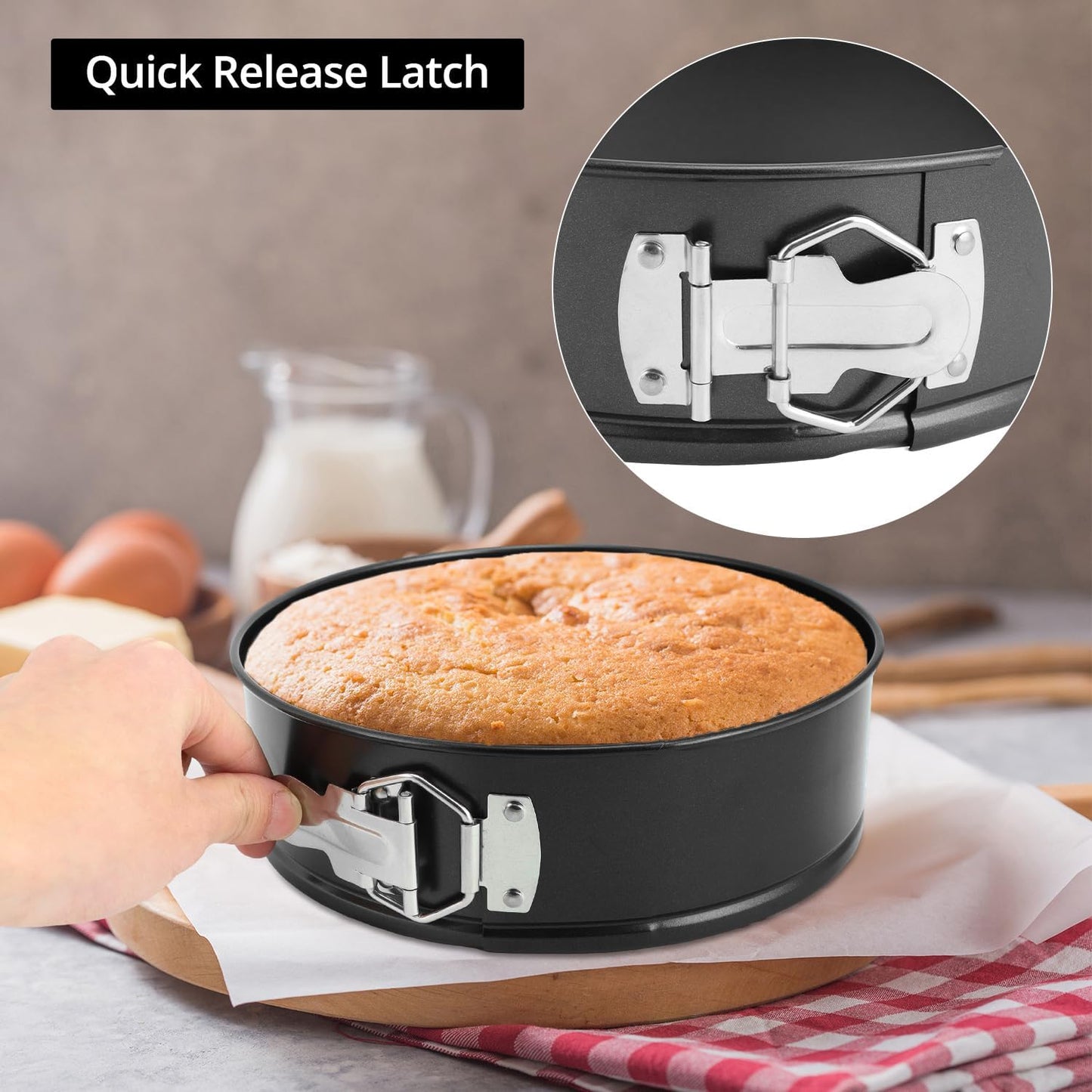 QWORK 3-Piece Nonstick Springform Pan Set with Accessories - Includes 6", 8", 10" Cake Pans, 51 Parchment Liners