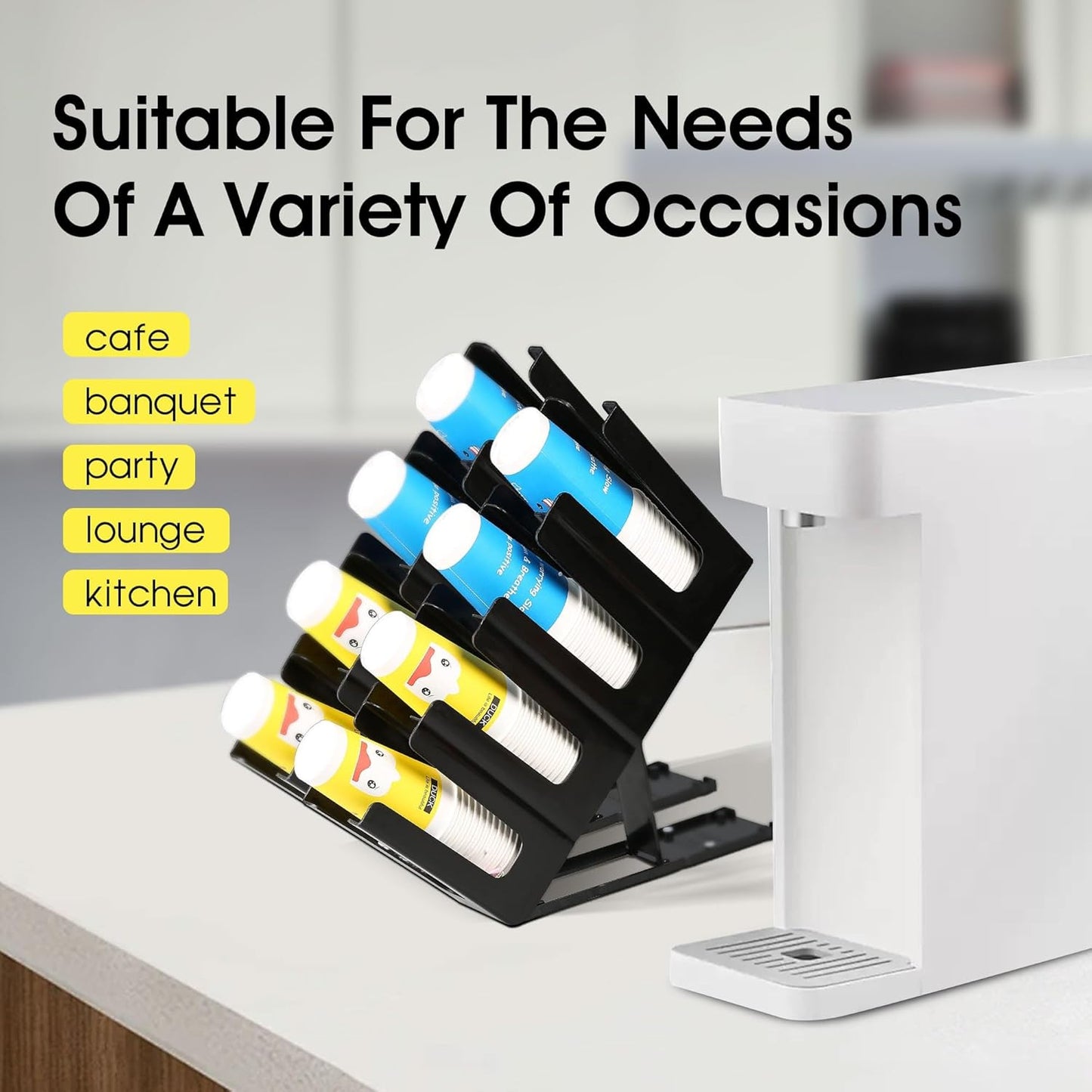 Clivia Pack of 2 Commercial Cup and Lid Holder, Coffee Cup Dispenser Organizer,Paper Cup Holder,Collapsible Design,4 Compartment Countertop Cup and Lid Organizer, Color Black