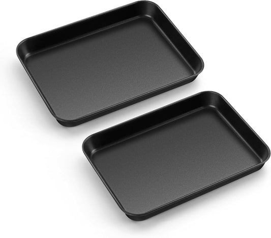 E-far Baking Sheet Set of 2, 10.5" x 8" x 1" Cookie Sheet Pan for Baking, Nonstick Carbon Steel Baking Trays for Toaster Oven, Heat-Resistant & Easy Clean, Black