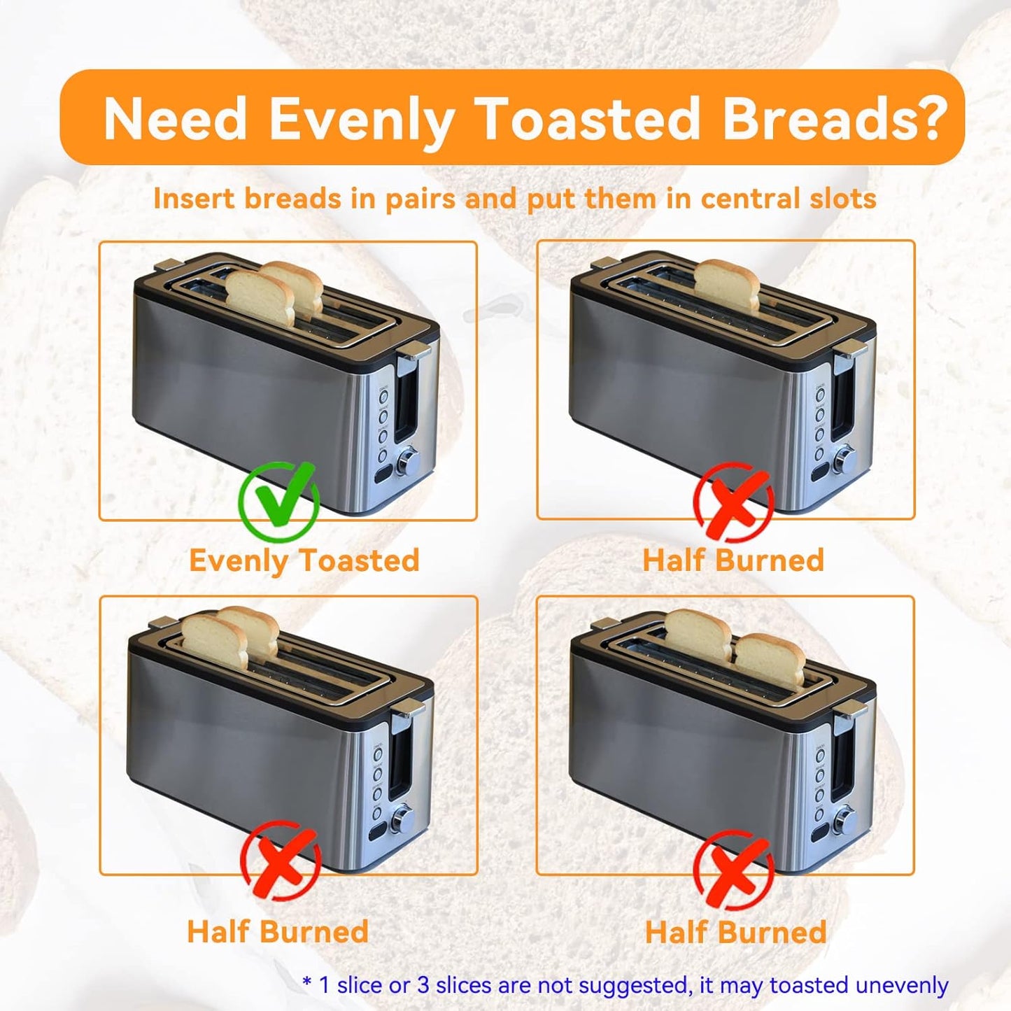 Mecity 4 Slice Toaster, Long Slot Toaster With Countdown Timer, Bagel/Defrost/Reheat/Cancel Functions,Warming Rack, Removable Tray, 6 Browning Settings, Extra Wide Slots, Stainless Steel, 1300W