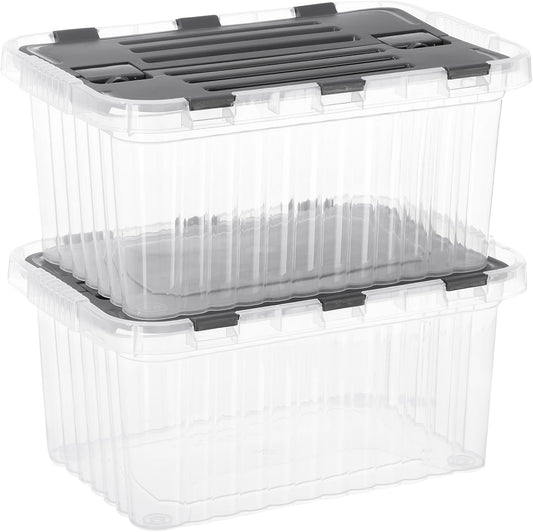 Superio Storage Bins with Lids, Clear Plastic Containers for Organizing, Stackable Totes, BPA Free, Odor Free, Organizer Boxes for Home, and Dorm (2 Pack, 15"x10"x7")