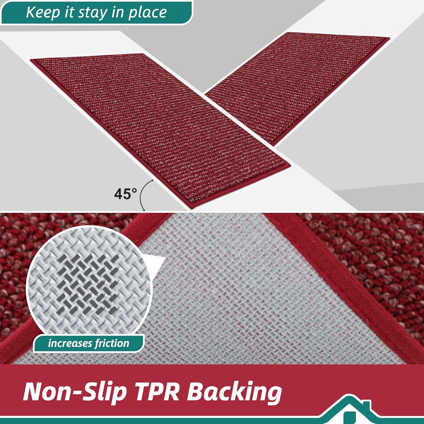 BEQHAUSE Kitchen Runner Rugs 24"x60", Non-Slip Kitchen Mats for Floor, Super Absorbent and Stain Resistant Kitchen Rug, Machine Washable Rugs for Kitchen, Hallway, Laundry & Sink, Red