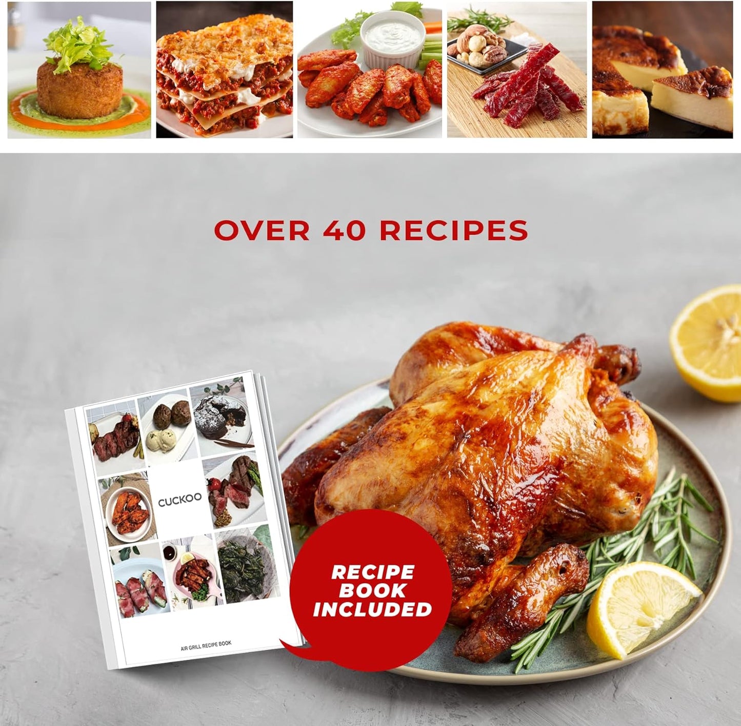 CUCKOO CAFG-A0601S Countertop Air Grill | Air Grill, Air Fry, Roast, Bake & Broil, Easy to Clean, Dishwasher Safe Accessories, Recipe Book Included, Stainless Steel