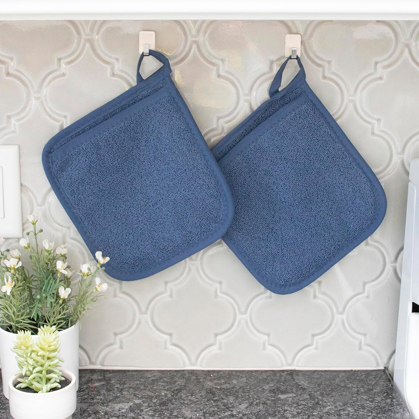 RITZ Terry Pocket Mitt & Hot Pad: Unparalleled Heat Resistant, Durable 100% Cotton,Ergonomically Designed for Optimal Grip, Easy-Care Machine Washable 2-Pack, Federal Blue