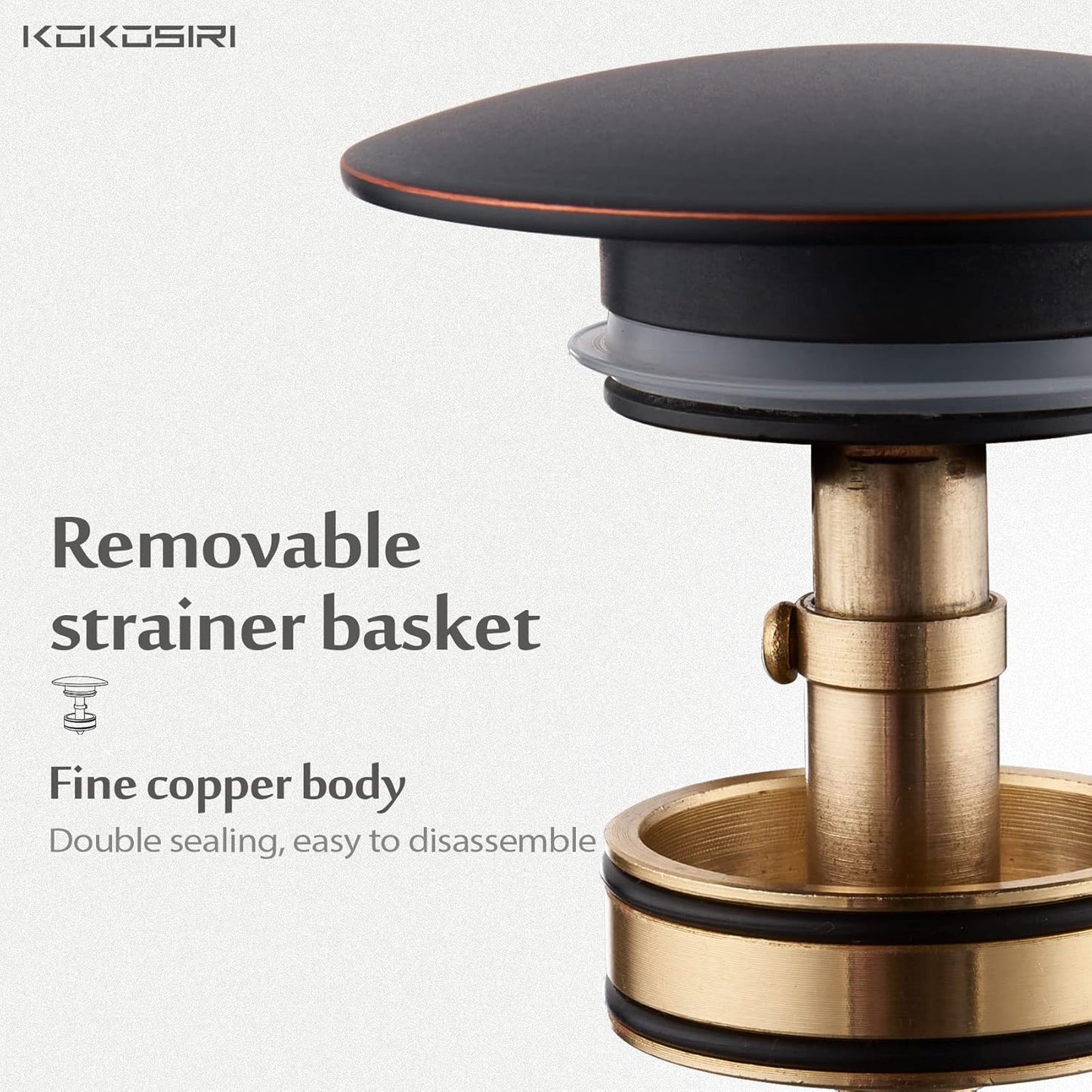 KOKOSIRI Bathroom Sink Drain with Detachable Hair Catcher, Oil Rubbed Bronze Pop Up Sink Drain with Strainer Basket Anti Clogging for Vanity Vessel Sink with Overflow, C1001ORB