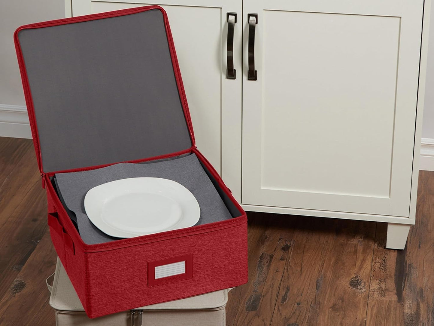 Covermates Keepsakes Dish Storage Box - Stackable, Reinforced Handles, China Storage, Red Heather