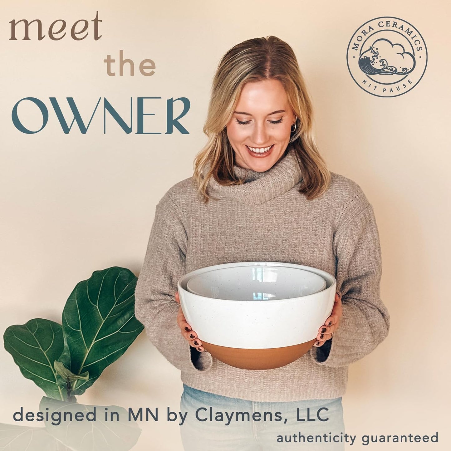 Mora Ceramic Large Mixing Bowls - Set of 2 Nesting Bowls for Cooking, Serving, Popcorn, Salad etc - Microwavable Kitchen Stoneware, Oven, Microwave and Dishwasher Safe - Extra Big 5.5 & 3.6 Qt - White