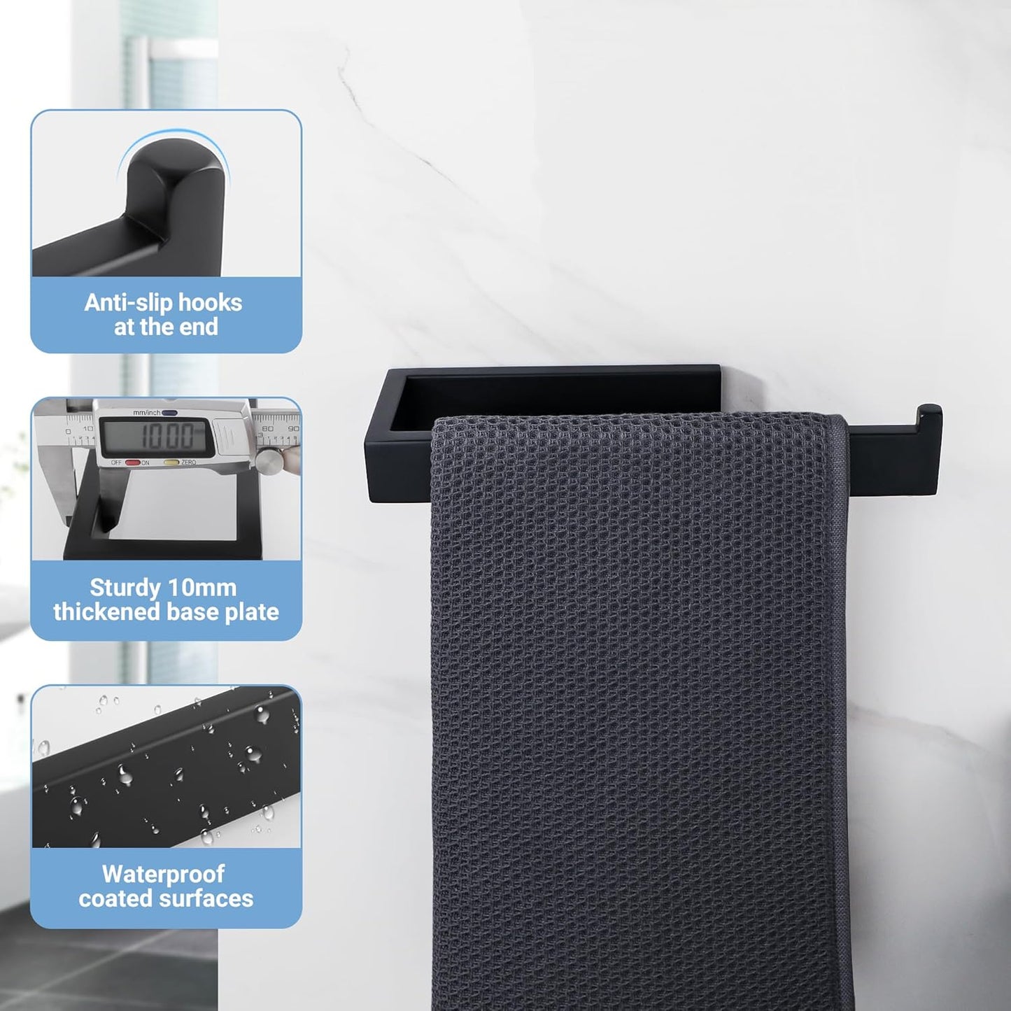 Sayayo Matte Black Towel Ring for Bathroom, 10 Inch Hand Towel Bar Towel Rack Towel Holder Wall Mounted Square, SUS304 Stainless Steel