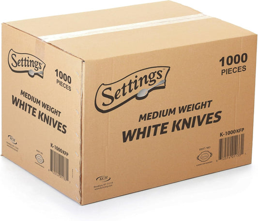 Settings [1000 Count] Plastic White Knives, Practical Disposable Cutlery, Great For Home, Office, School, Party, Picnics, Restaurant, Take-out Fast Food, Outdoor Events, Or Every Day Use, 1 Box