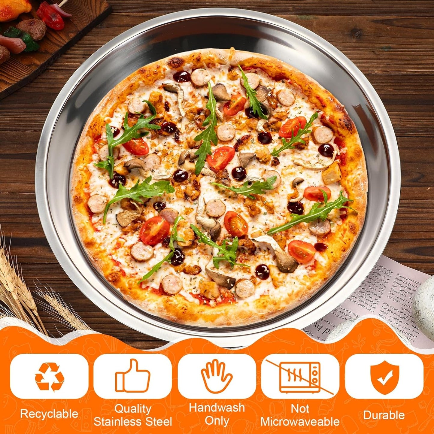 Nuogo 3 Pcs 16 14 10 Inch Large Deep Pizza Pans Stainless Steel Pizza Tray Round Oven Tray Rust Proof Reusable Bakeware Cooking Pan Dishwasher Safe for Baking, Serving, and Displaying Cookie Pie