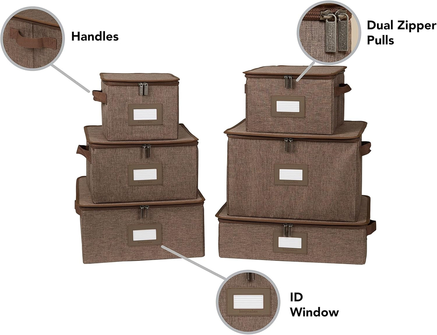 Covermates Keepsakes Dish Storage Box - Stackable, Reinforced Handles, China Storage, Brown Heather