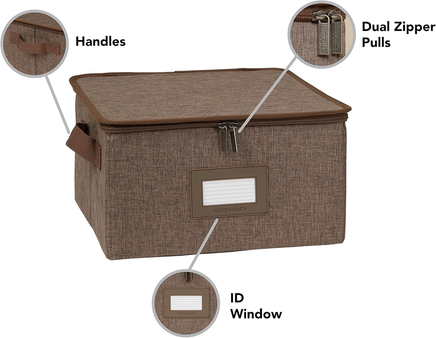 Covermates Keepsakes Dish Storage Box - Stackable, Reinforced Handles, China Storage, Brown Heather