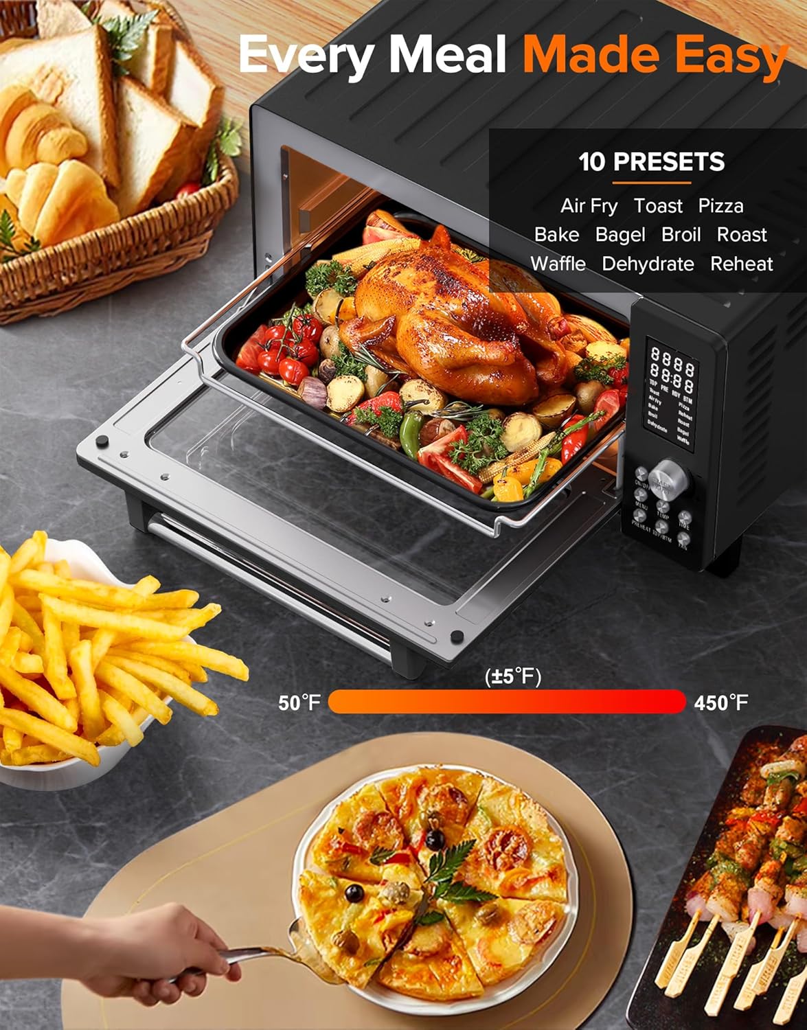 Nuwave Bravo Pro Smart Air Fryer Toaster Oven Combo, Airfryer Convection Oven Countertop, 12-in-1 Functions with Quicker & Even Crisp Technology, 1800W, 50-450°F, PFAS-Free, 21QT, Black