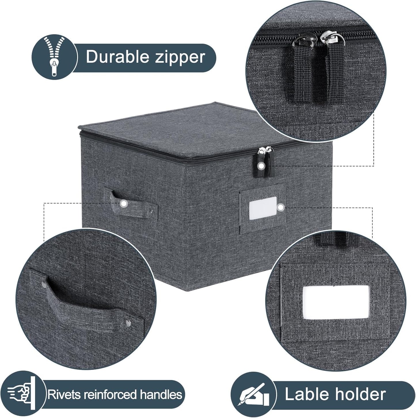 China Storage Containers Hard Shell Inside 13" W x 8" H, Charger Plate Storage Containers for Dishes, Dinnerware with 24 Felt Dividers, Hold 24 Plates, Stackable (2 Pack Grey)