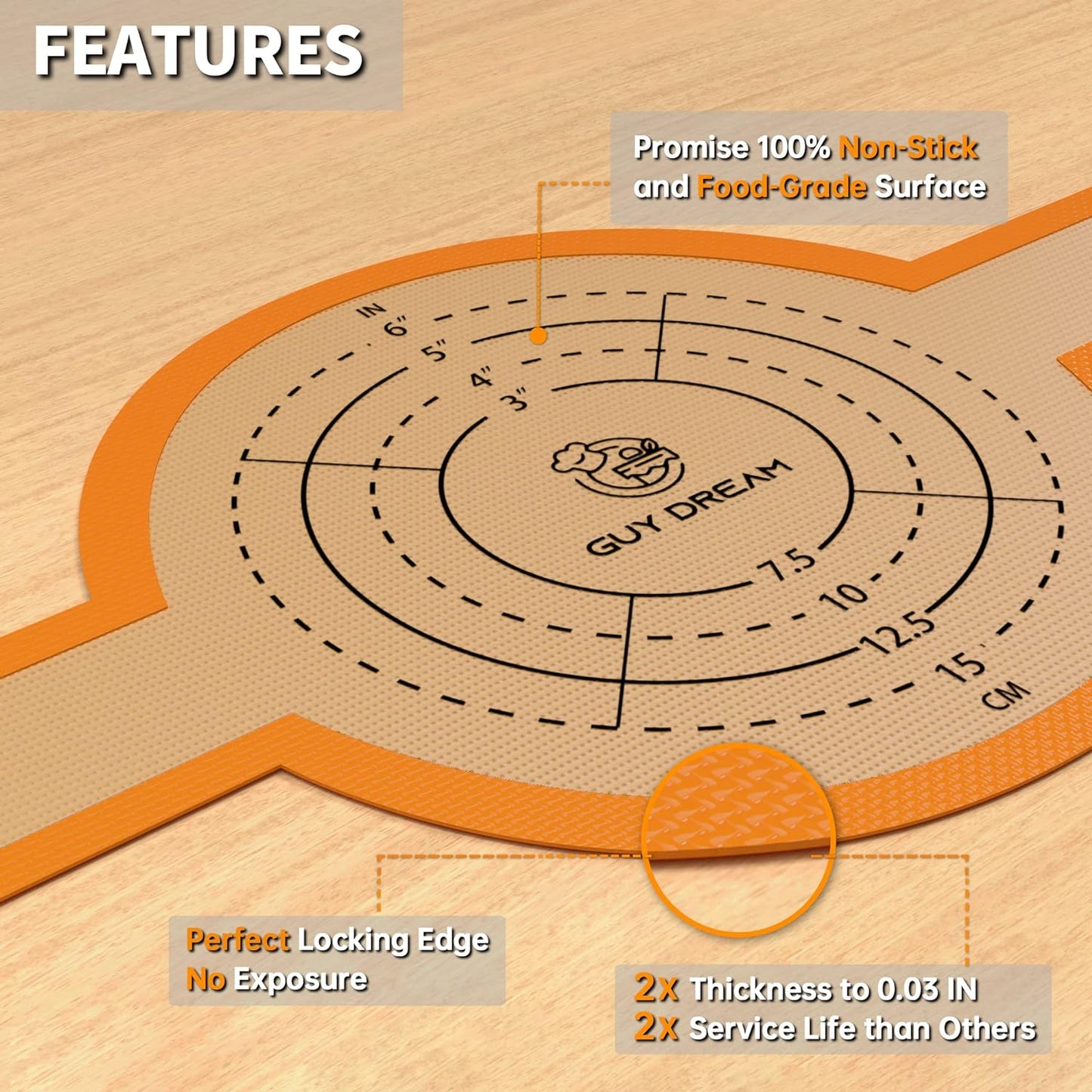 GUYDREMAT Silicone Baking Mat for Dutch Oven 2PCs - Non-stick Bread Sling - 8.3 Inch Reusable Bread Baking Mat – Silicone Cast in Iron Oven Liner with Long Handles for Artisan Bread