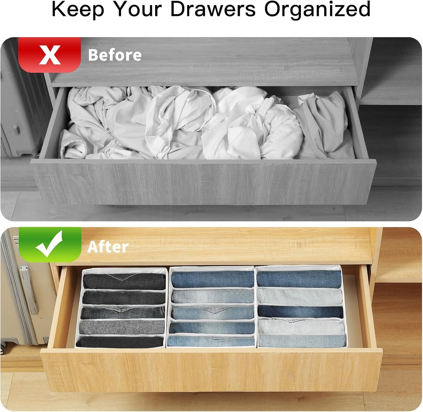 Qozary Jeans Pants Organizer for Closet, 4 Pack Drawer Organizers for Clothing, 5 Grids Wardrobe Clothes Organizer, Jean Organizer for Closet, Deep Drawer, Clothes Organizer for Shirts, Legging