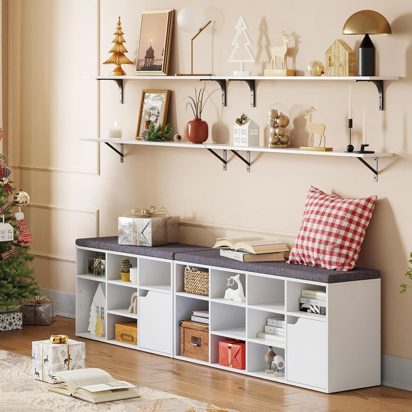 DINZI LVJ Long Wall Shelves, 47.3Inch Wall Mounted Shelves Set of 2, Extra Large Wall Storage Ledges with Sturdy Metal Brackets for Living Room, Bathroom, Bedroom, Kitchen, White