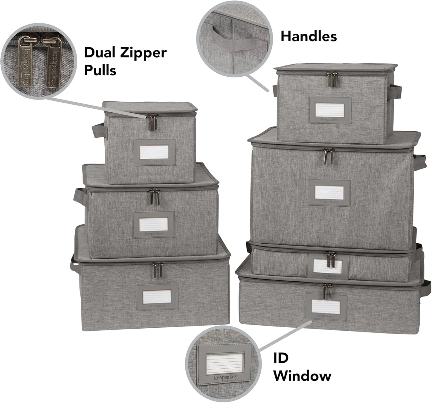 Covermates Keepsakes Dish Storage Box - Stackable, Reinforced Handles, China Storage, Grey Heather