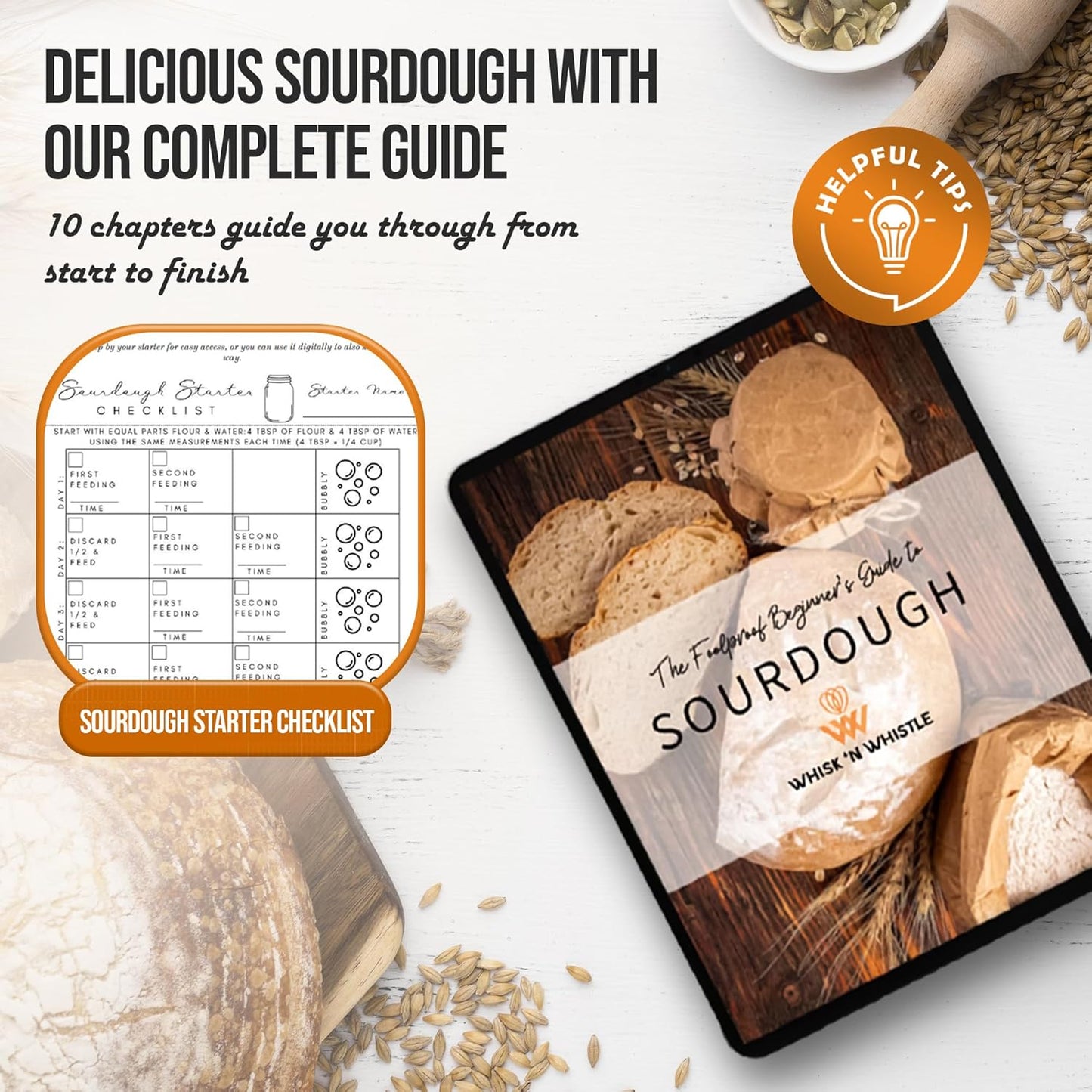 Sourdough Starter Kit - 34oz Large Capacity Glass Fermentation Jar with Lid, Silicon Spatula, and Measuring Spoons - Beginner Sourdough Starter Kit, Sourdough Bread Baking Supplies, Fermentation Kit