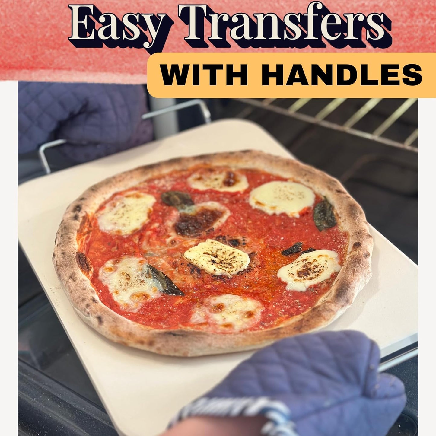 Pizza Stone for Oven and Grill Set - 5PCS Pizza Making Accessories Kit - 15 inch Pizza Stone with Handles, Pizza Peel, Pizza Cutter, Dough Tool - Baking Stone for Bread - Large Rectangular Oven Stones