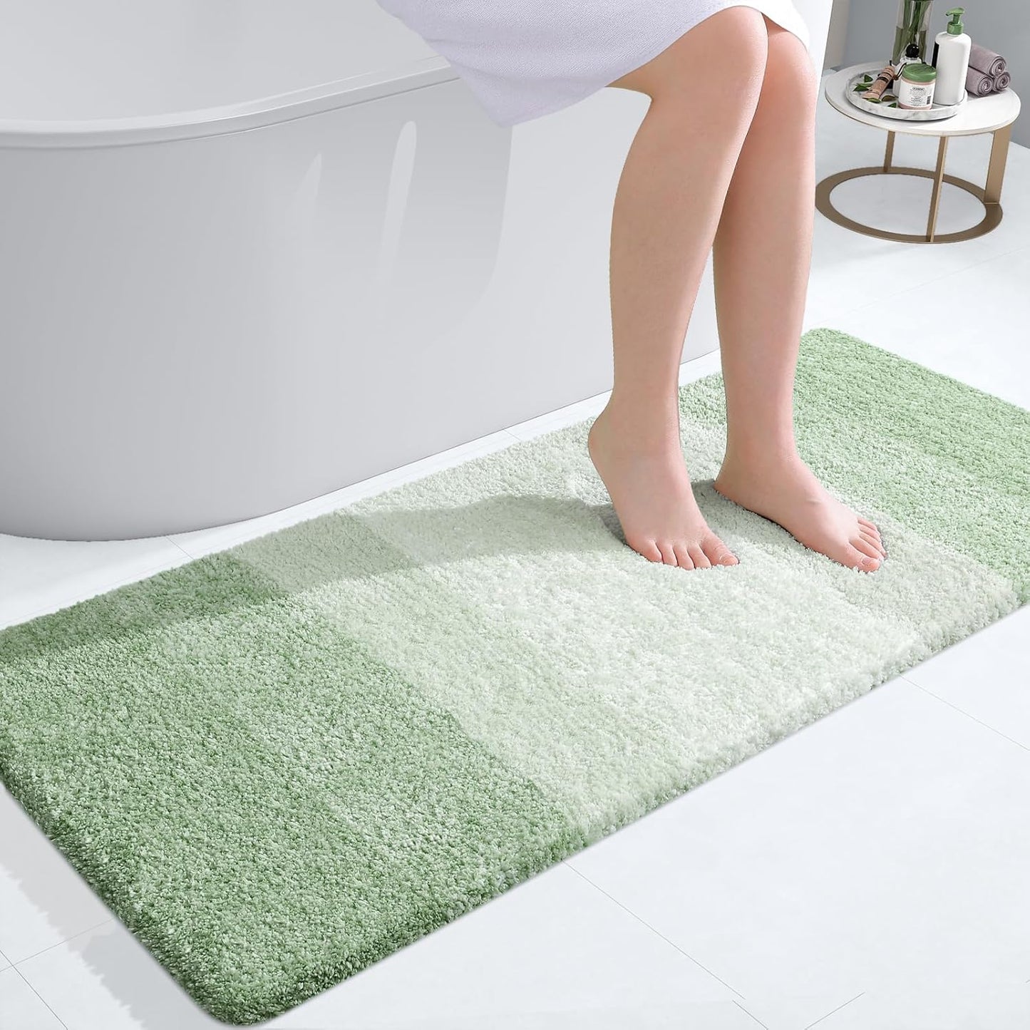 OLANLY Bathroom Runner Rugs 47x20, Extra Soft Absorbent Microfiber Bath Rugs, Rubber Backing, Quick Dry, Washable Bath Mats for Bathroom Floor, Tub and Shower, Home Decor Accessories, Sage Green