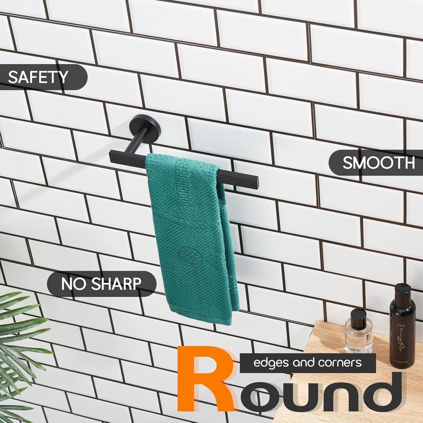 Hand Towel Rings Bathroom Towel Holder Modern Small Bath Towel Bars Stainless Steel Wall Mounted Matte Black AN3001MB