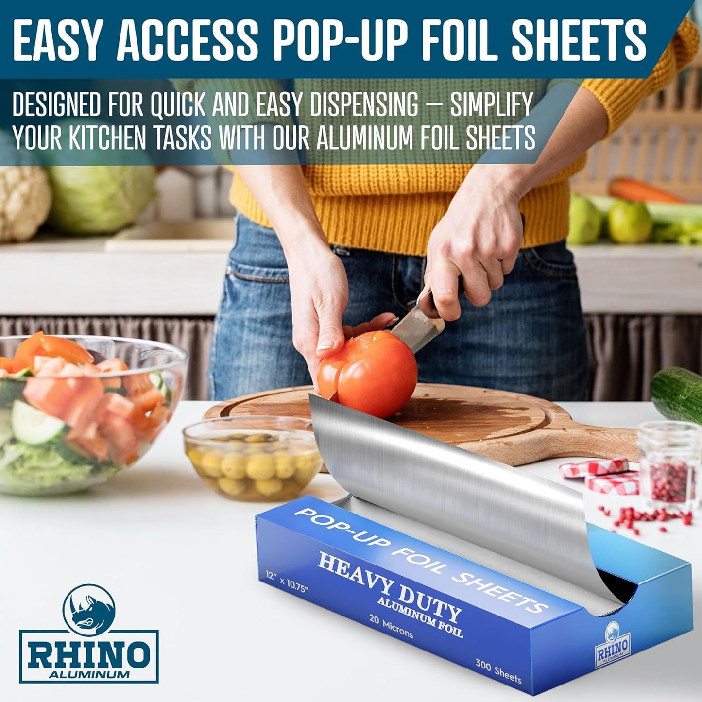 Precut Pop Up Heavy Duty Aluminum Foil Sheets - 300 Pcs of Ultra Thick 20 Micron Foil Sheets for Food - (12"x10.75") Premium Cooking Liners for Versatile Use in Cooking & Baking