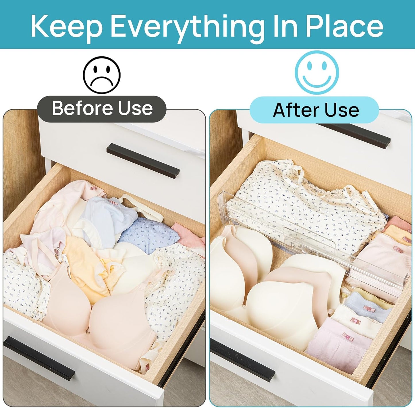 Vtopmart 8 Pack Drawer Dividers for Clothes, 4" High 10.2"-16.6" Adjustable Expandable Dresser Drawer Organizer, Clear Plastic Separators for Dresser, Baby Clothing, Underwear, Cosmetic, Toiletries