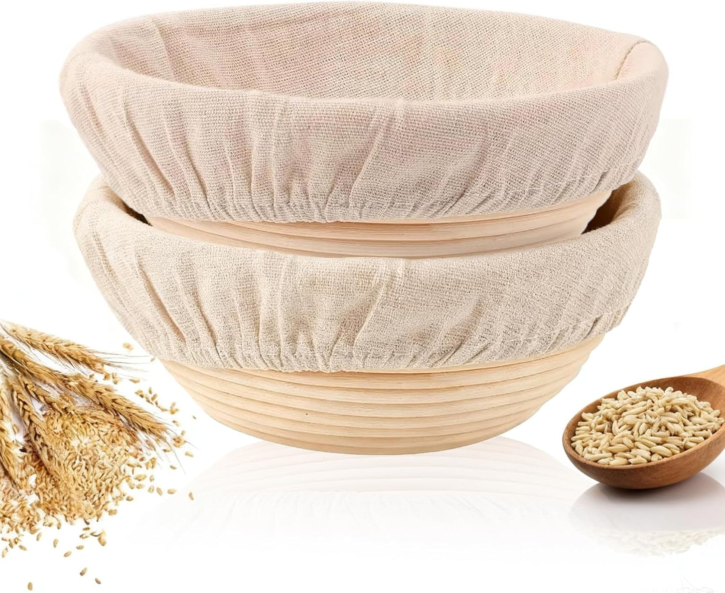 KONGDY Banneton Bread Proofing Basket, 10 Inch Round Sourdough Proofing Basket with Linen Liner, Bread Making Starter Kit, Bread Lame