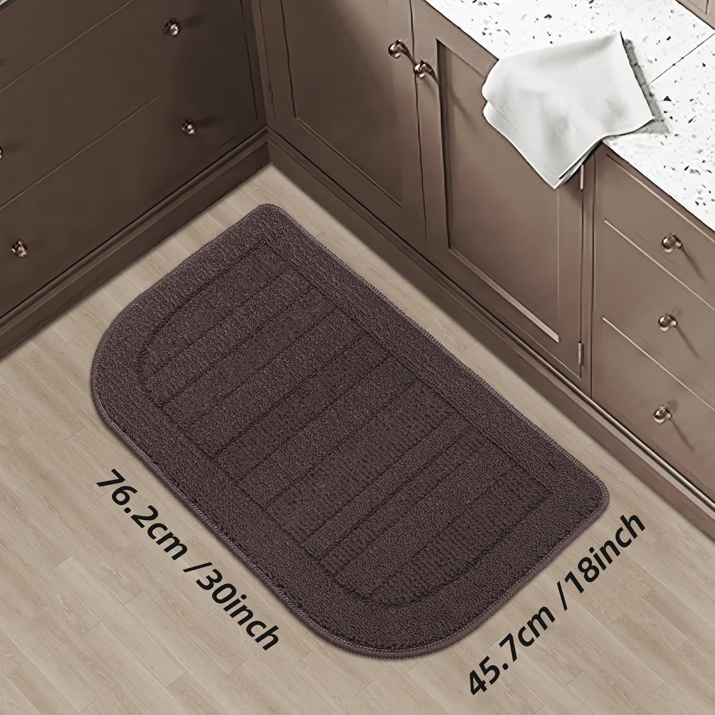 BEQHAUSE 30x18 Inch Kitchen Rug Mat Durable Kitchen Rugs Non-Slip Washable Absorbent Kitchen Mats for Floor Dirt-Resistant Semicircular Kitchen Mat (Brown)