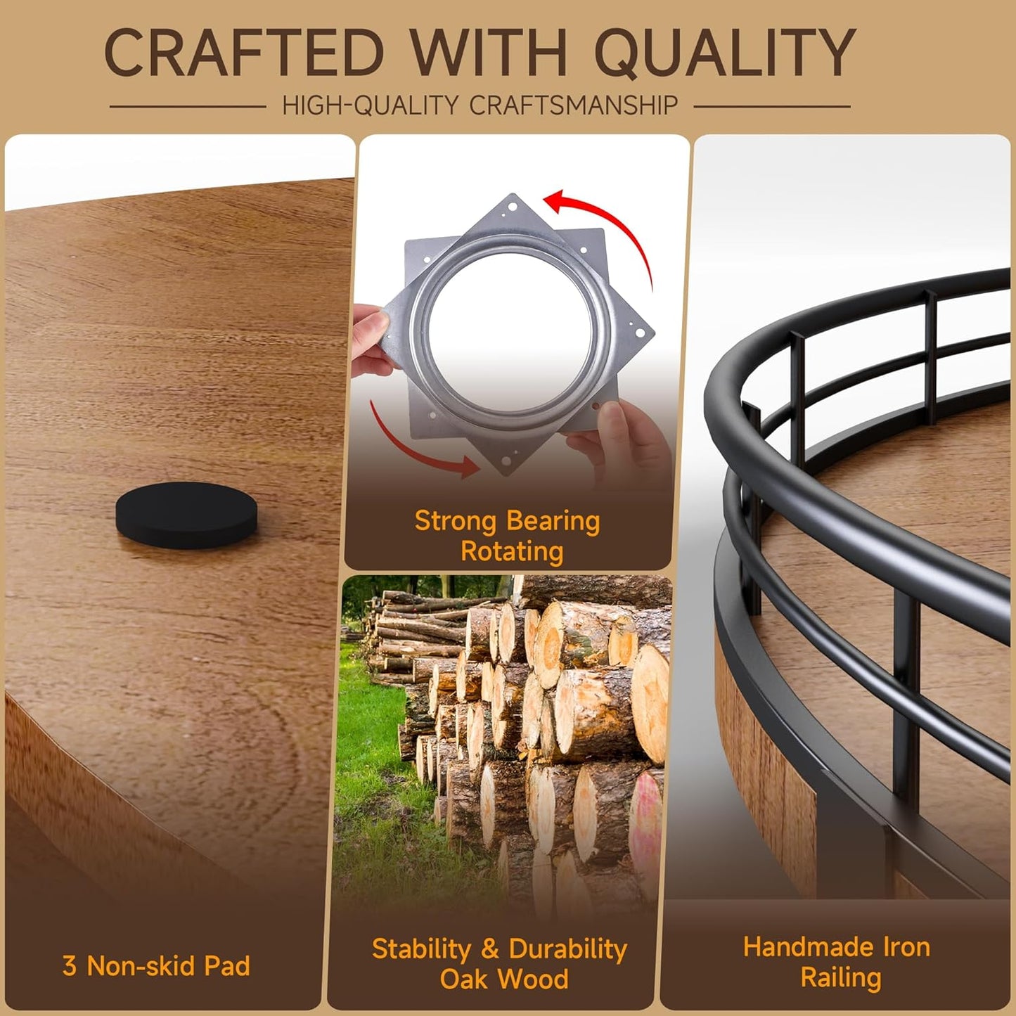 Farmhouse Oak 21" Lazy Susan Turntable Organizer for Cabinet, Round Wooden Lazy Susan Organization and Storage for Dining Table, Pantry, Kitchen, Countertop, Cupboard,Home Decor, Walnut (21)