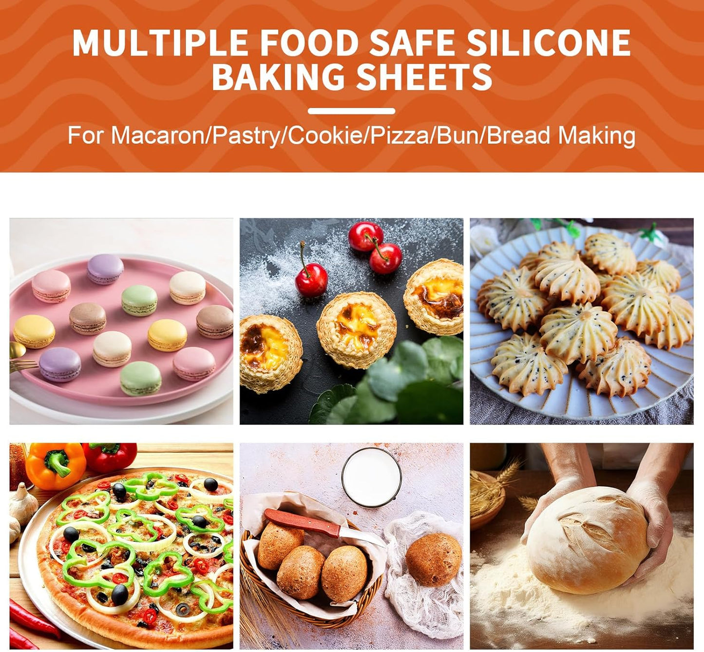 KitchenRaku 3-Pack Silicone Baking Mat, (16.5"x11.6") 2 Half Sheets + 1 Quarter Sheet Reusable Silicone Baking Sheets for Oven, BPA Free Nonstick Bakeware Mats for Cookies, Macarons and Pastry