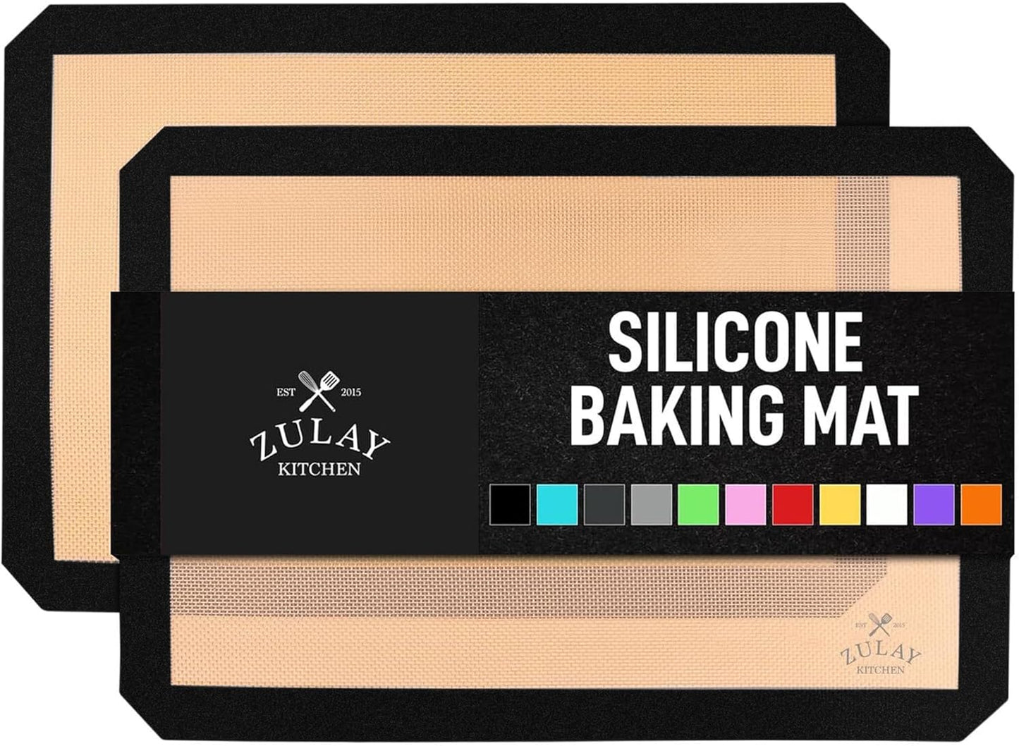 Zulay Kitchen 2-Pack Silicone Baking Mat - 16.5"x11.6" Reusable Nonstick Baking Sheet - Black